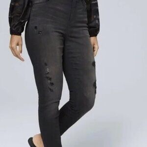 White House Black Market High-Rise Sequin Destructed Skinny Jeans Size 6